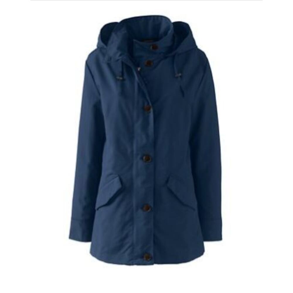 Lands' End Women's Storm Raker Hooded Rain Jacket Navy Blue Sz 2X 20W-22W